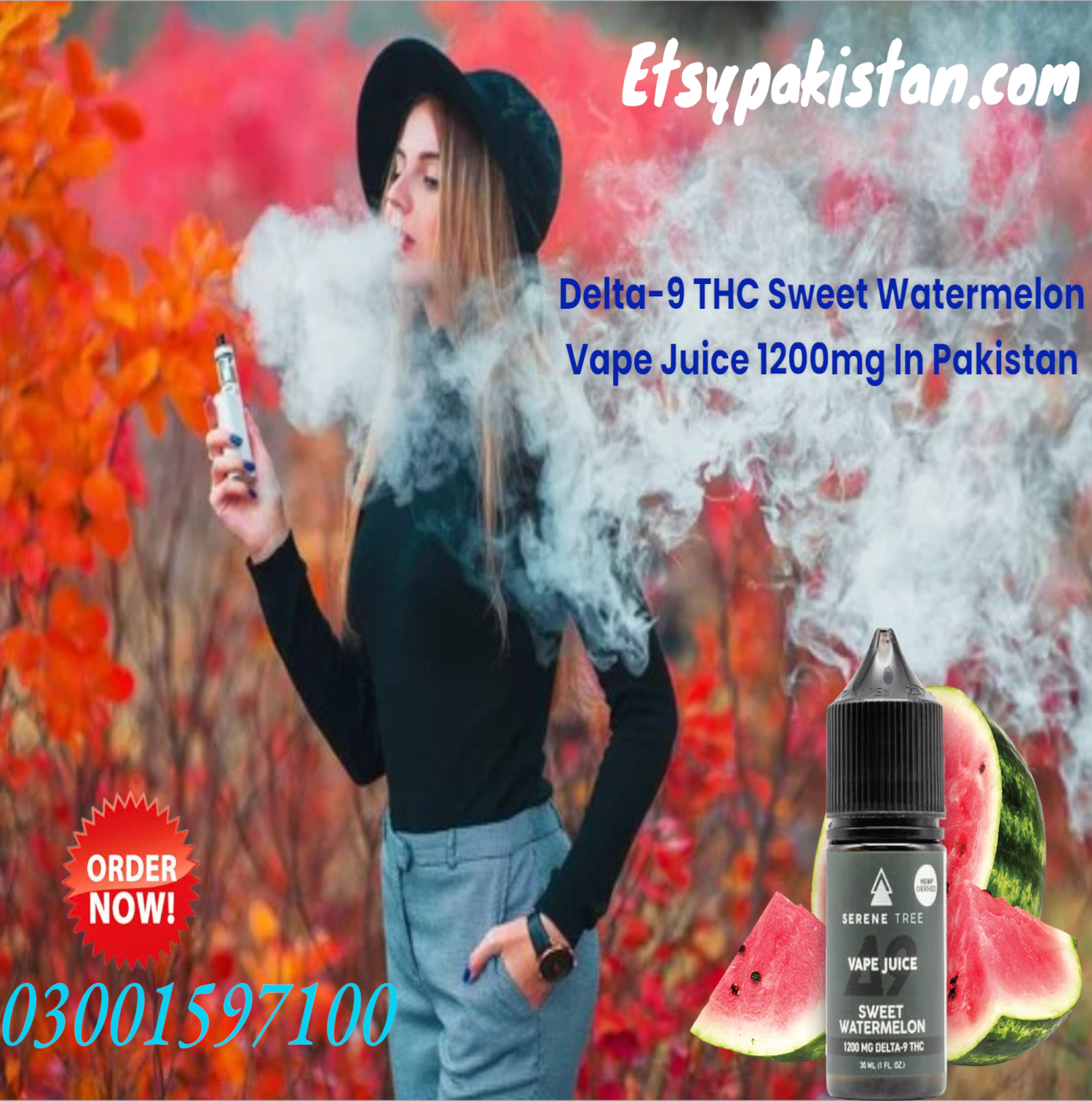 Original Delta-9 THC Sweet Watermelon Vape Juice 1200mg In Pakistan =03001597100