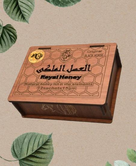 تمتع بالطاقة والقوة مع العسل الملكي Royal Honey الخاص بالرجال – العبوة الفاخرة المصنوعة من الخشب.