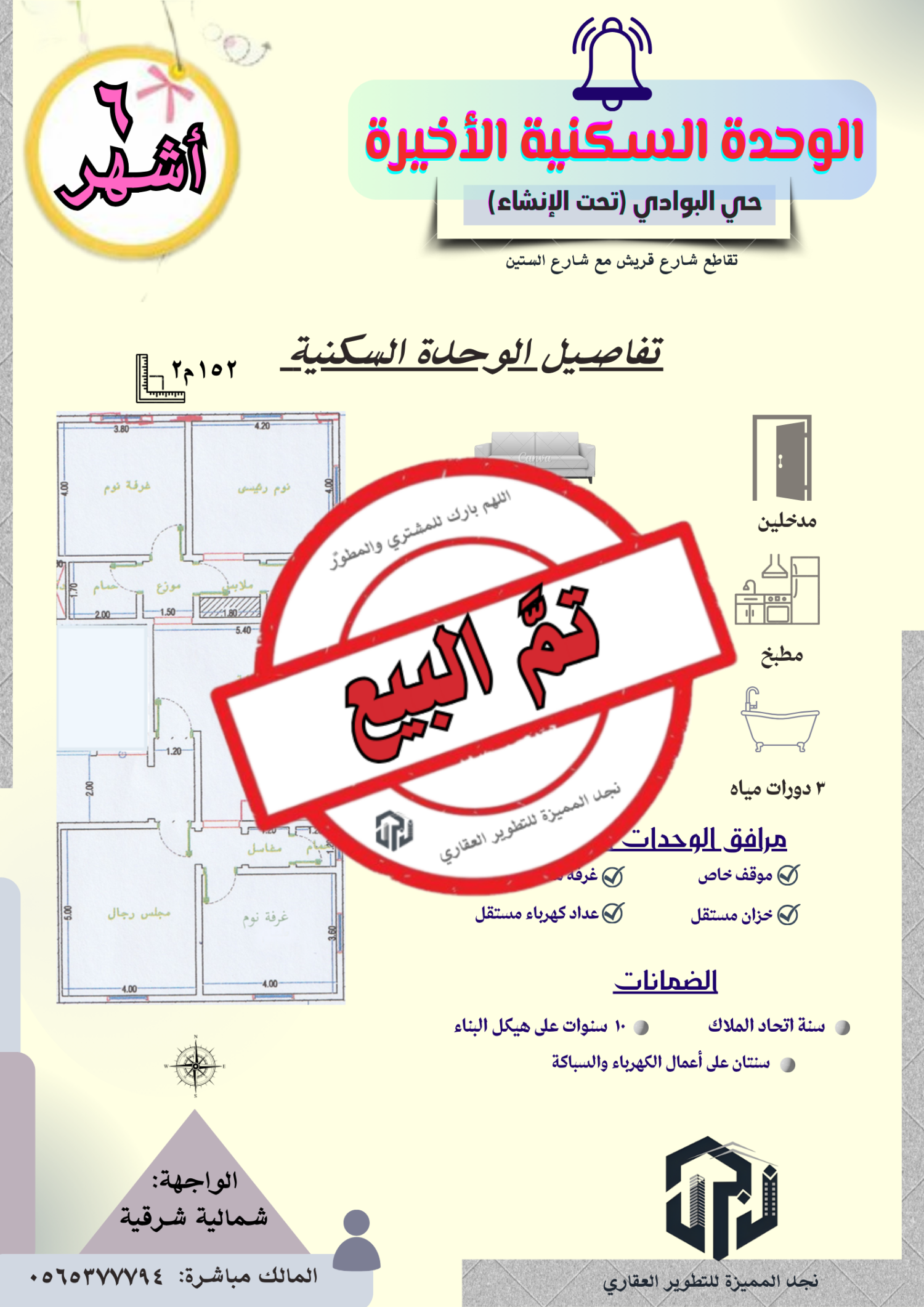 للبيع والاستثمار شقة تمليك حي البوادي