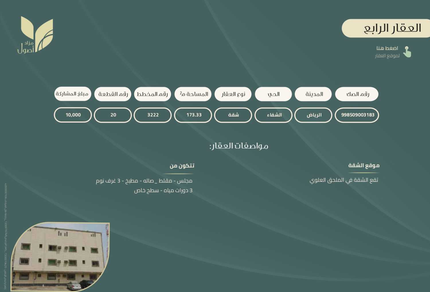 مزاد أصول - أماكن الدولية عقارات متنوعة