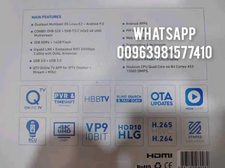 Qviart DUAL 4K UHD LINUX Enigma 2 + Android 9.0 DVB-S2X+T2/C H.265 IPTV 2GB RAM 16GB Flash Receiver